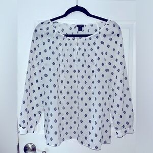 J. Crew Black Patterned White Sheer Long Sleeve Blouse